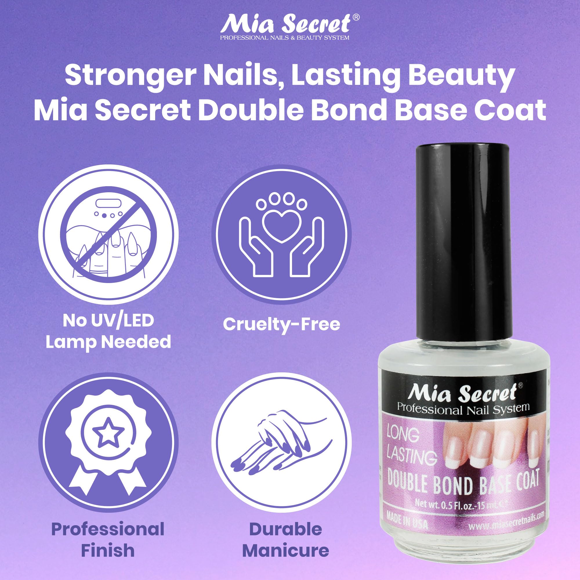 Mia Secret nail base coat 0.5 fluid ounce bottle packaging
