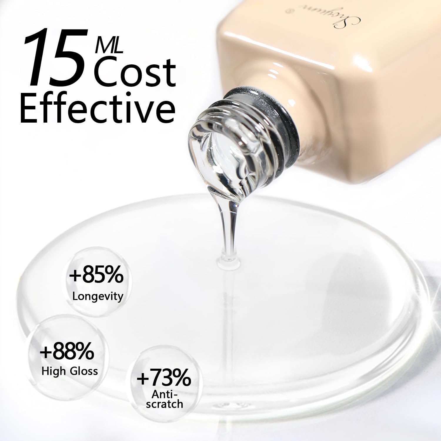 Two bottles of Shoyum 15 milliliter gel nail base and top coat