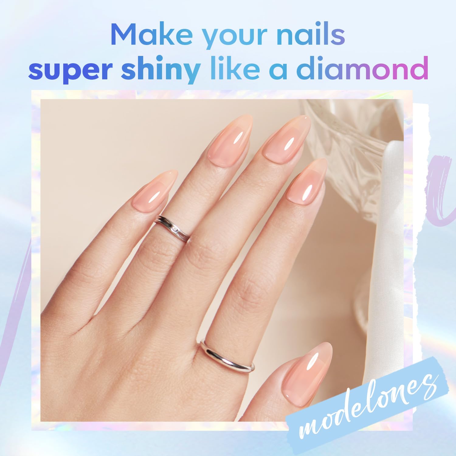 Modelones no wipe super shiny gel top coat bottle showing gloss texture