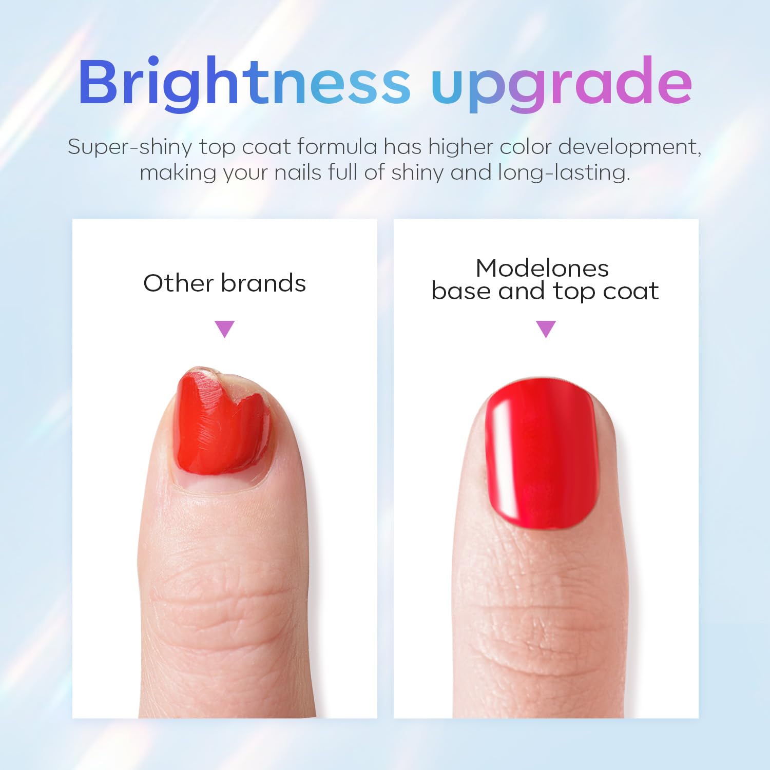 Modelones gel polish top and base duo under a nail lamp