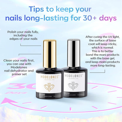 Modelones upgraded acid free base gel layer close up on natural nail