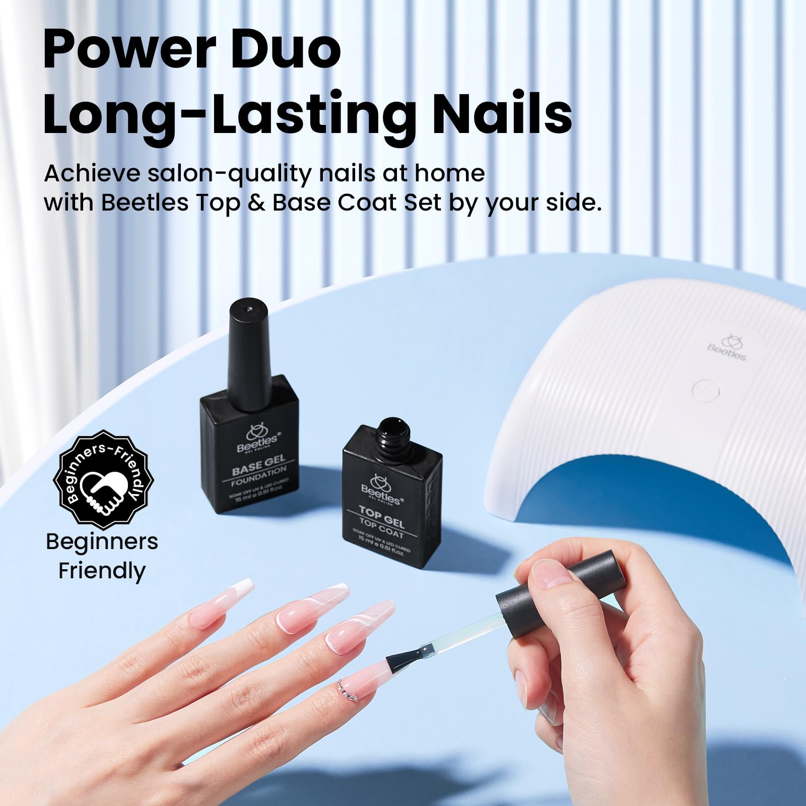 Beetles smooth application gel base coat bottle for durable nail adhesion