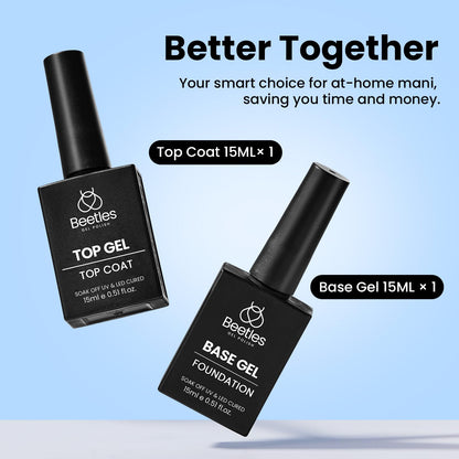 Beetles gel base and top coat bottles side by side on a clean background
