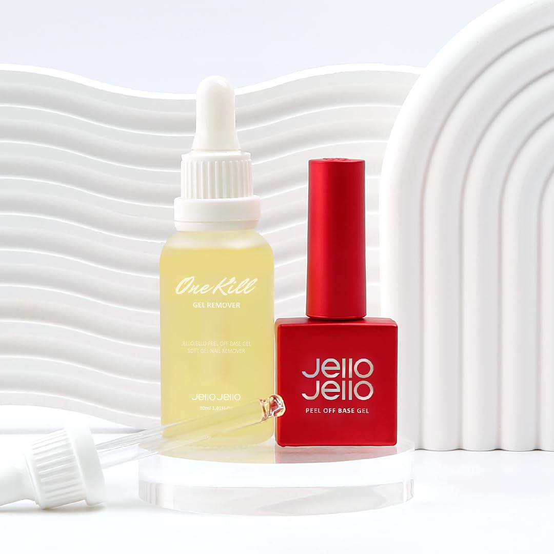Jello Jello Peel Off Base Gel ten milliliter bottle showing nail applicator brush