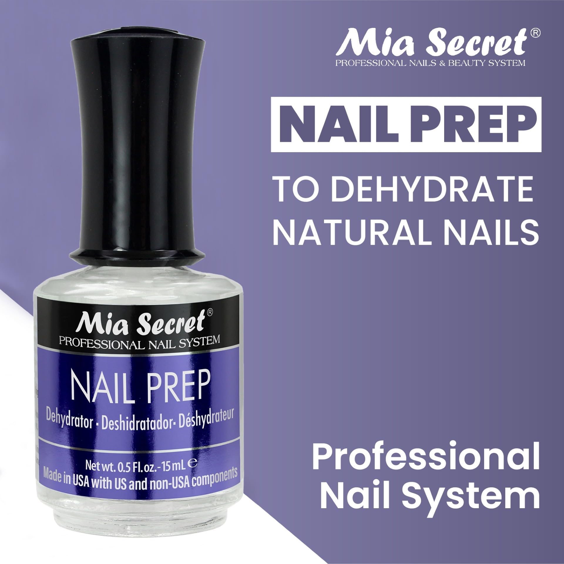 Mia Secret Natural Nail Prep bottle displaying 15 milliliters capacity text details