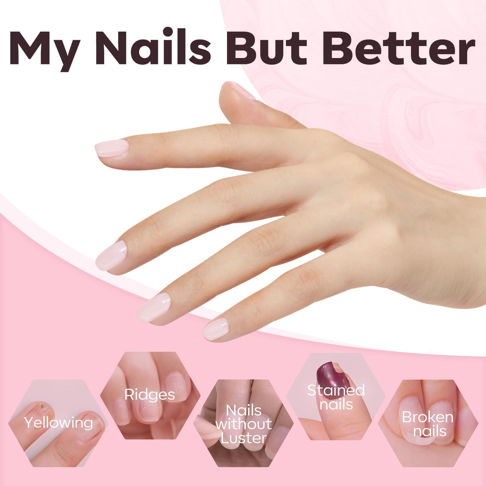 Modelones brush on base coat and nail adhesive being applied to clear tips