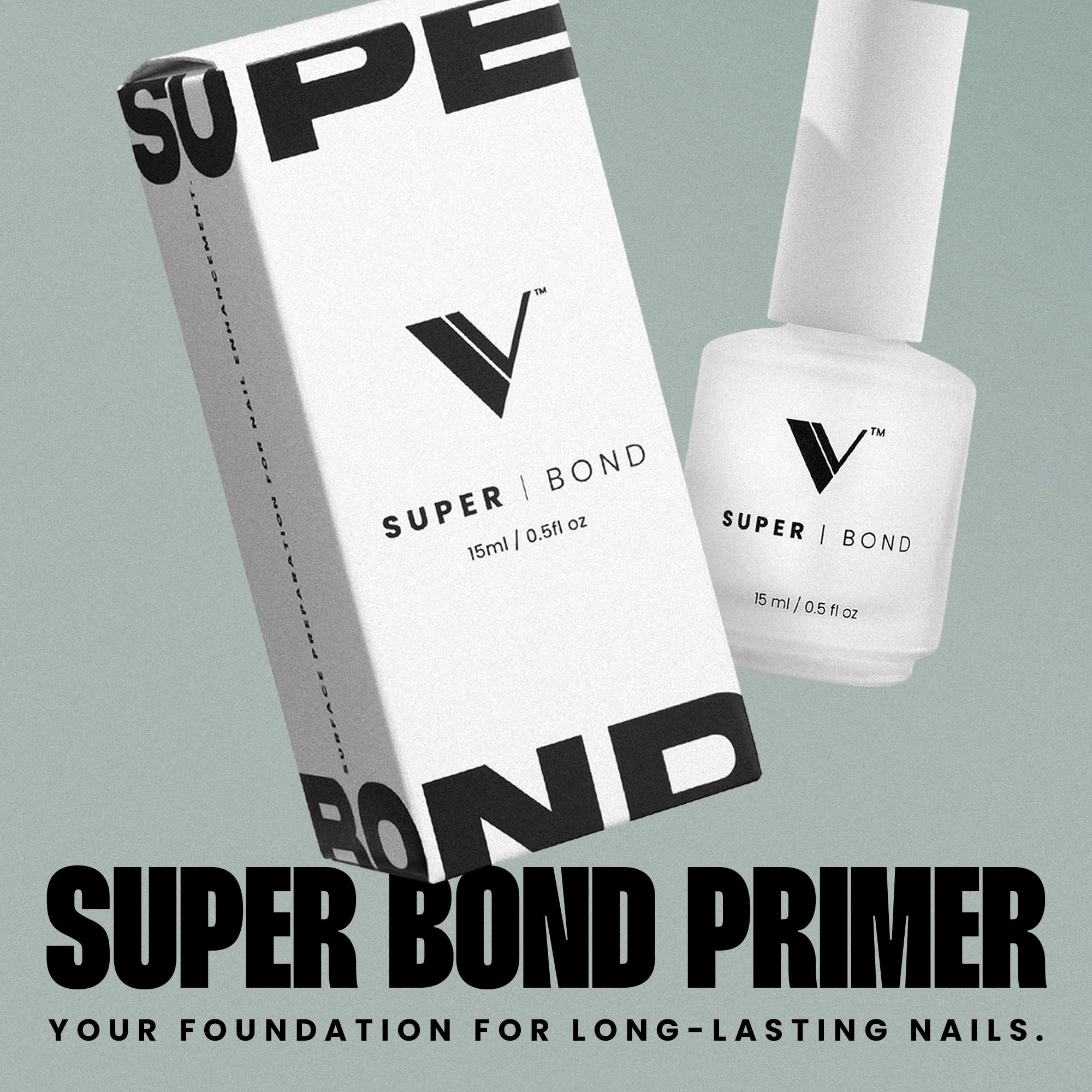 Acid free V Beauty Pure Super Bond Nail Primer bottle displaying product label details for professional nail prep.