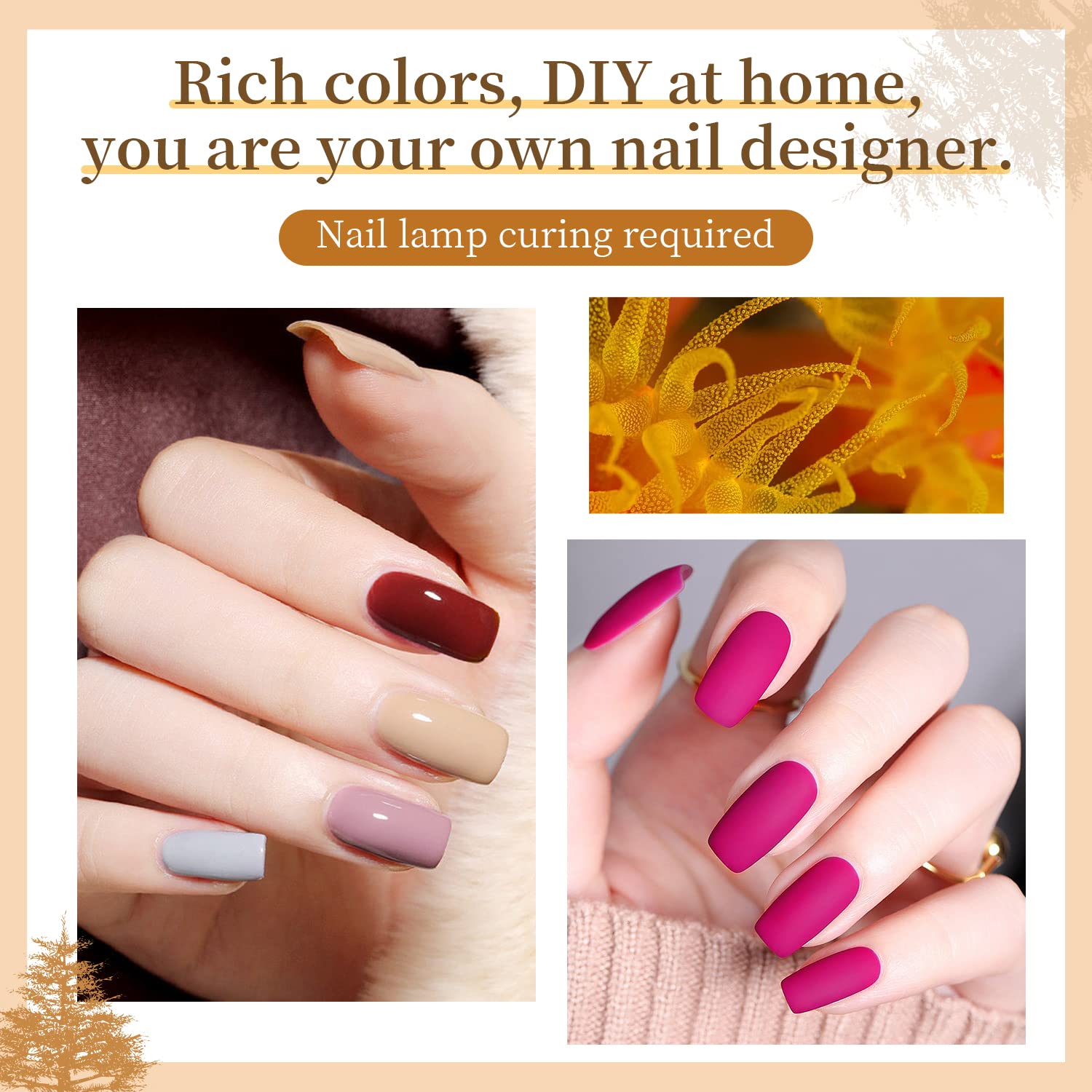 Step-by-step home manicure application process using the JODSONE soak-off gel nail kit.