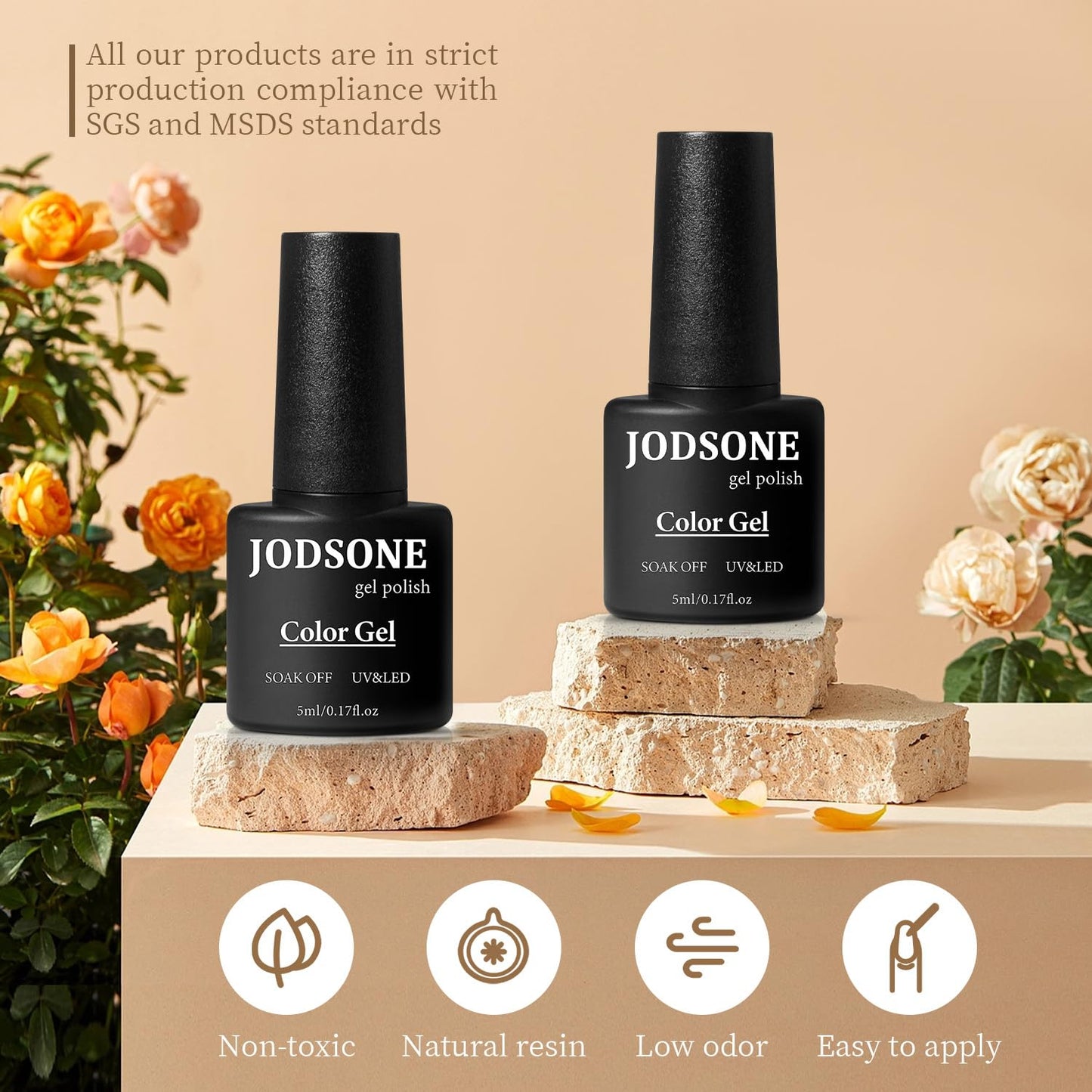 Nail art designs achieved using different shades from the JODSONE multi-season gel polish collection.