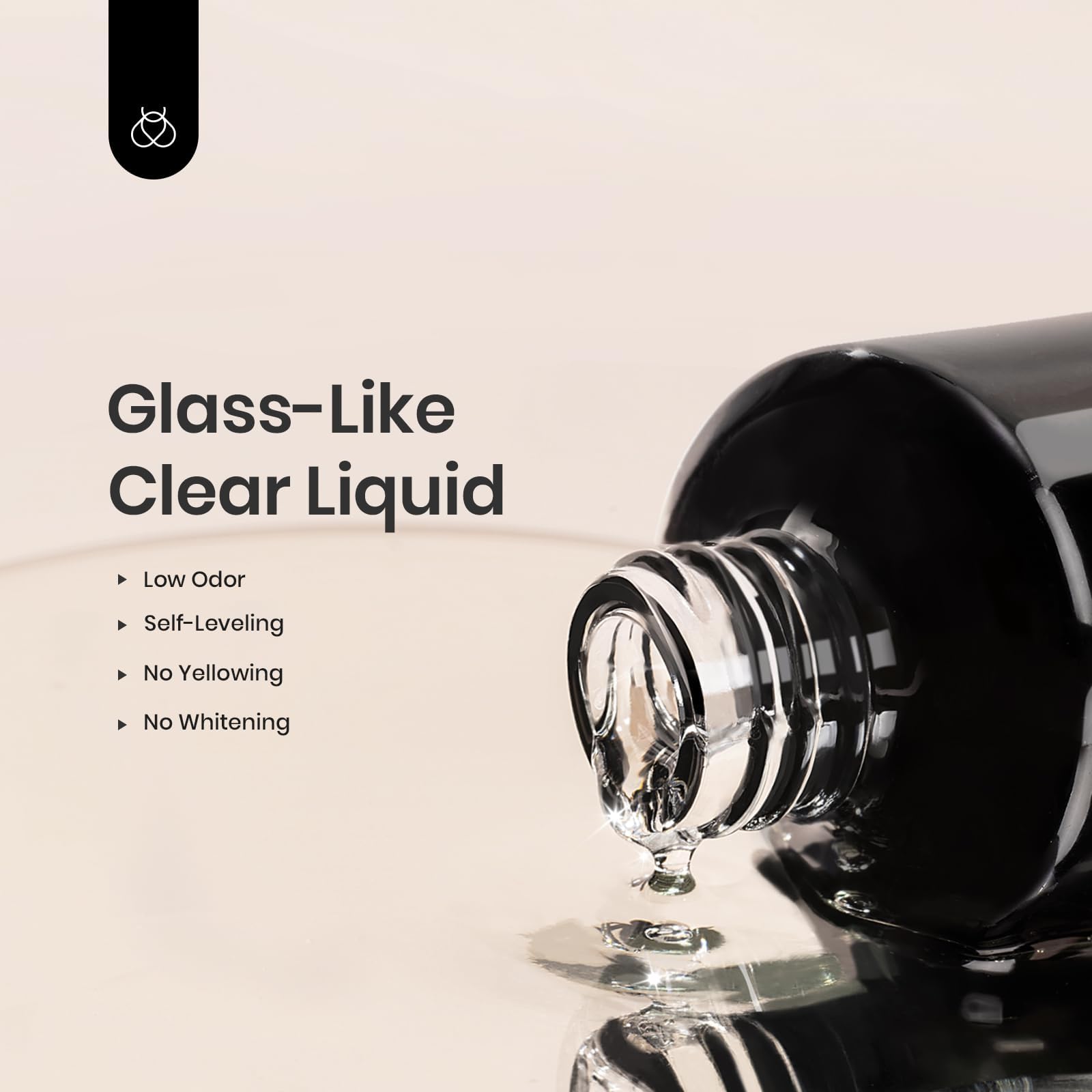 Premium clear resin formula showcasing the smooth consistency of the salon quality base gel.