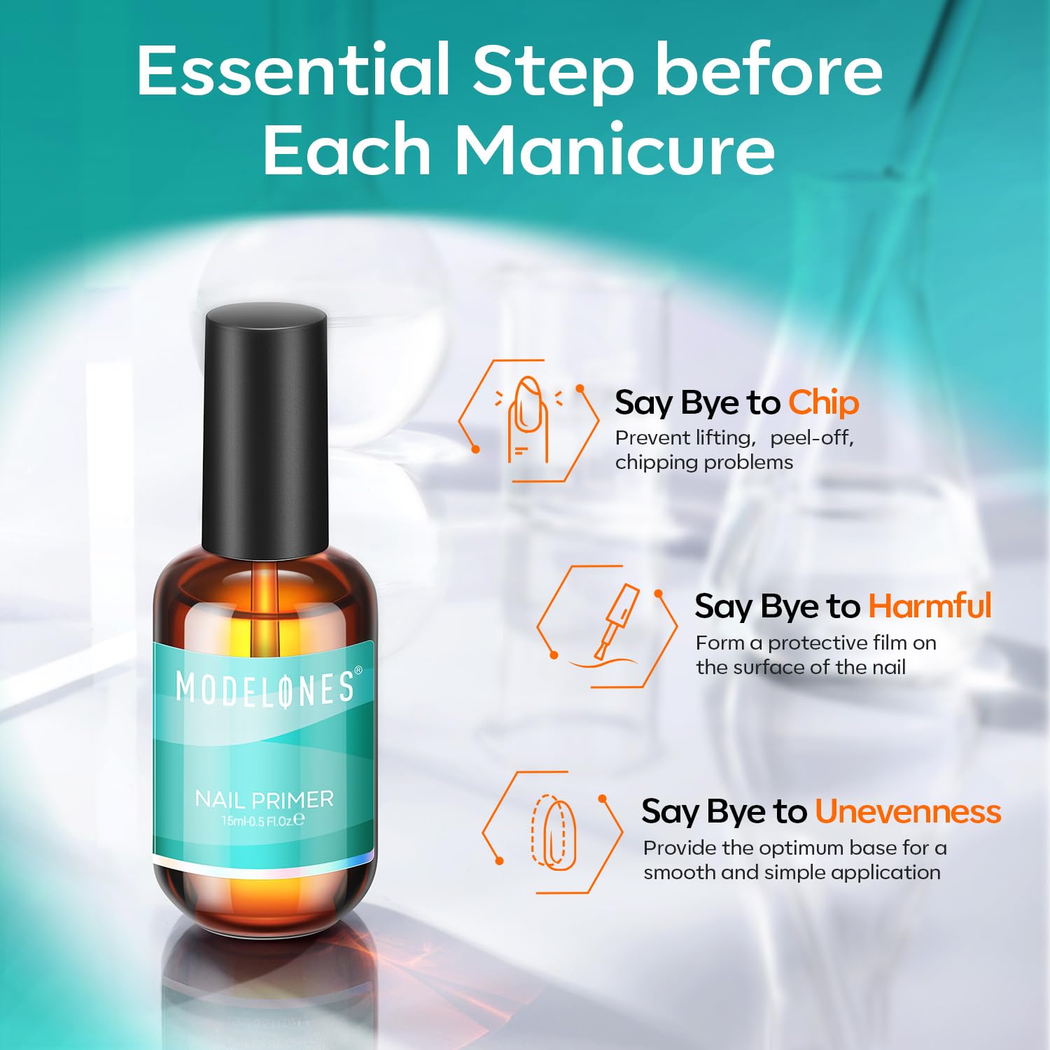 Modelones professional nail bond primer bottle on clean background
