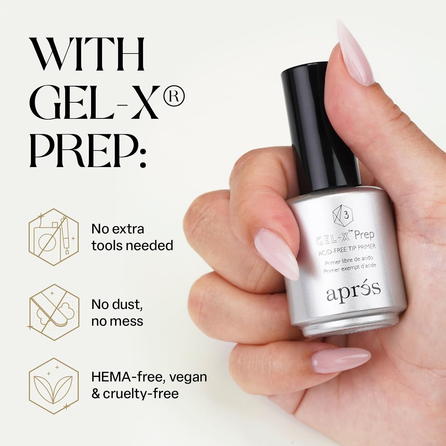 Non-acidic chemical etching primer bottle for soft gel extensions