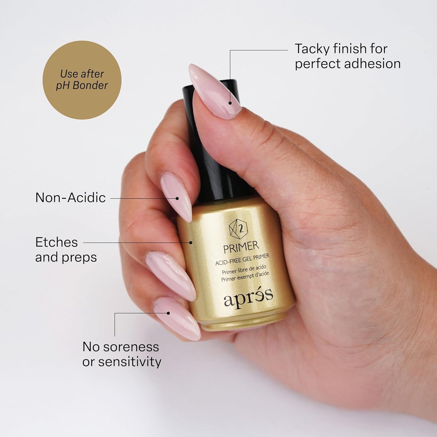 Aprés acid free nail prep solution bottle displaying application brush details
