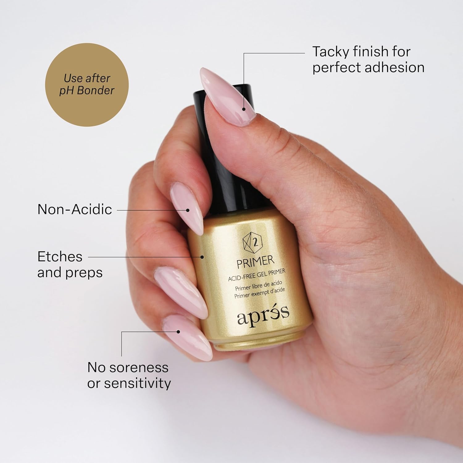 Aprés acid free nail prep solution bottle displaying application brush details