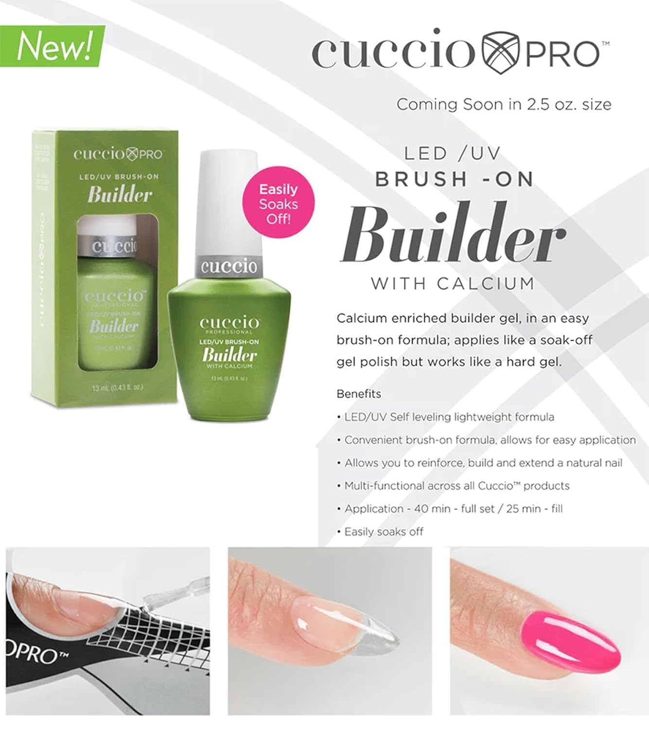 Close up of the brush applicator on the Cuccio calcium enriched builder gel bottle