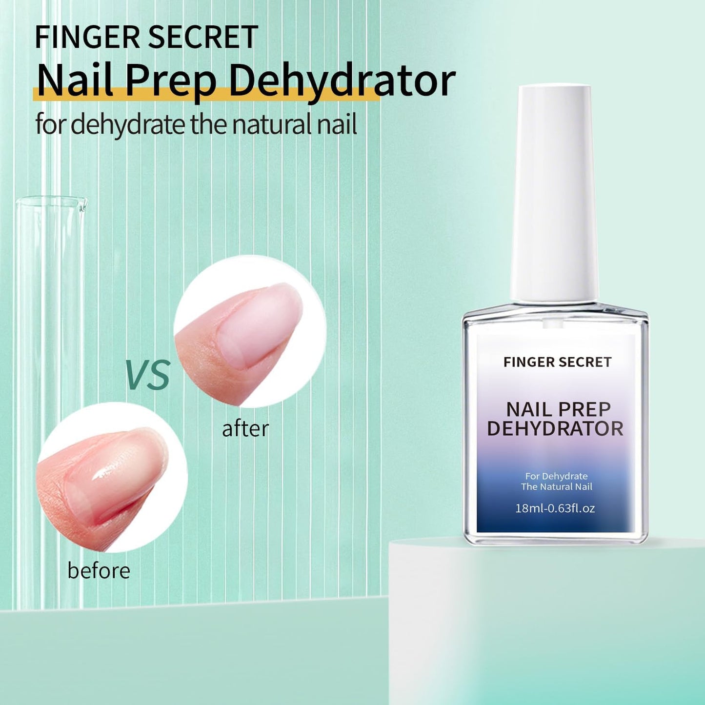 Finger Secret fast drying nail bonder application on a natural nail surface