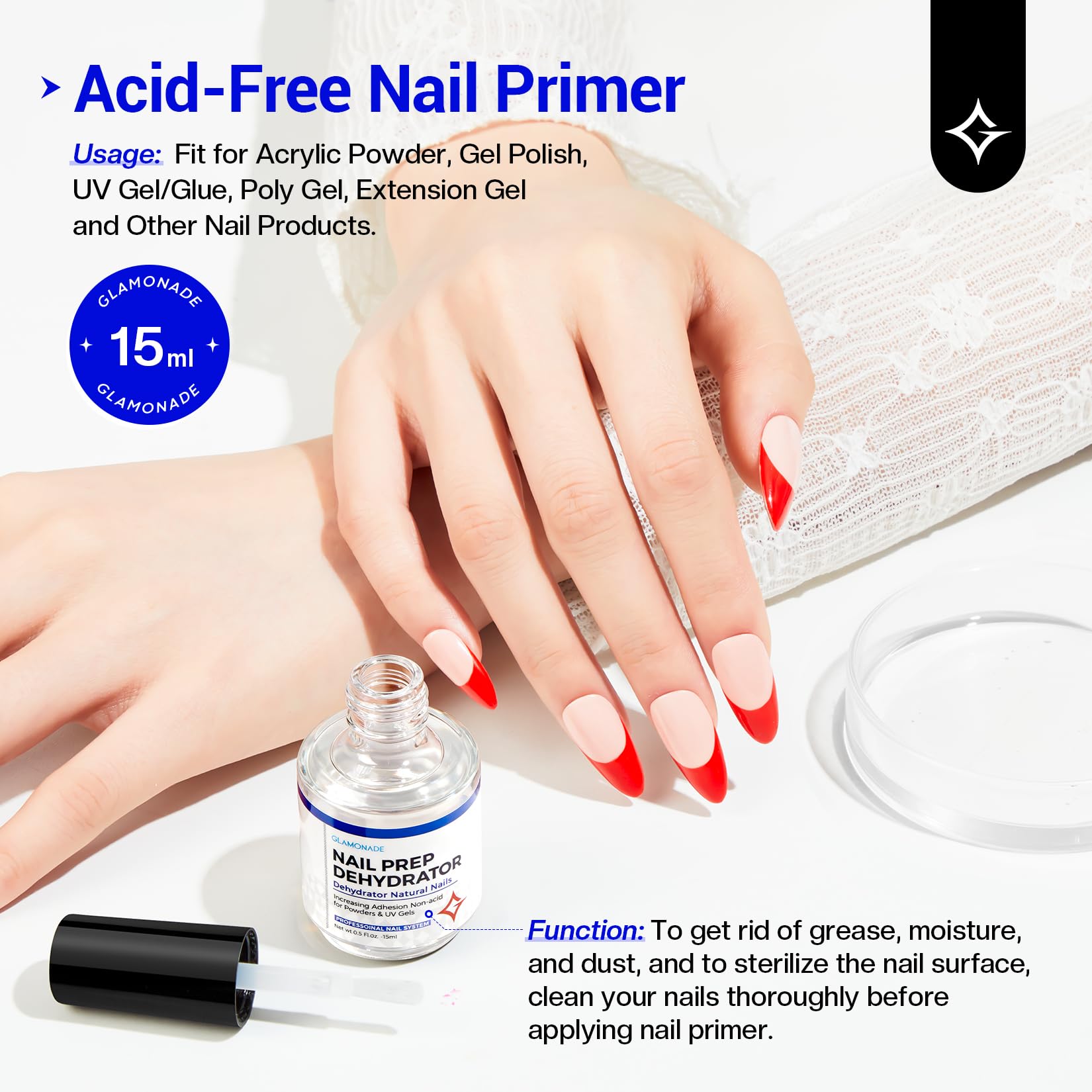 Glamonade nail dehydrator for acrylic and gel polish application