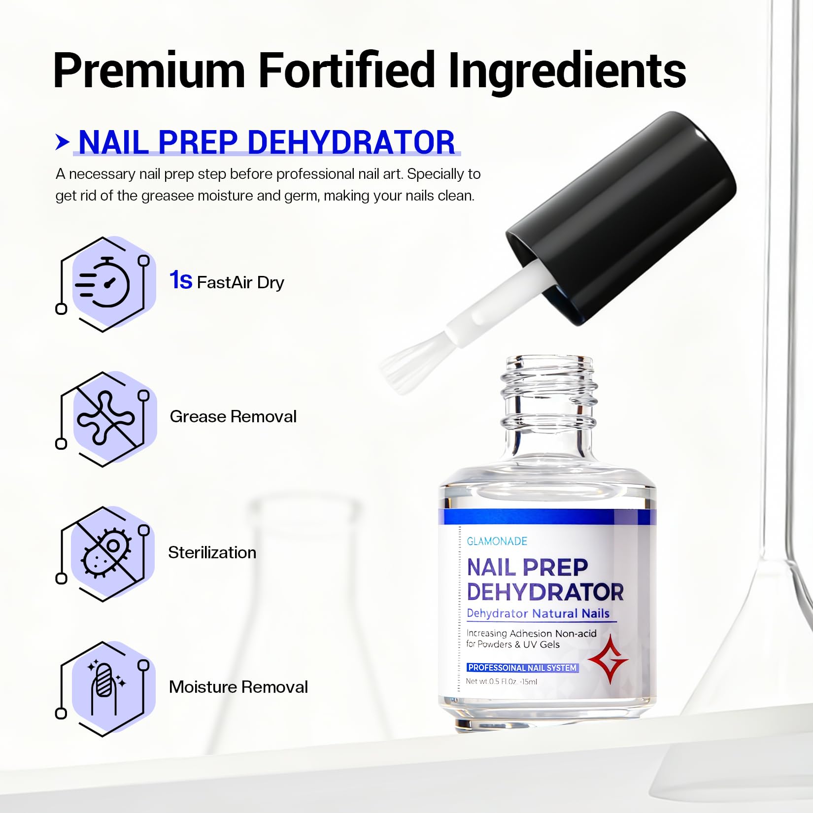 Glamonade acid-free dehydrator for natural nail preparation