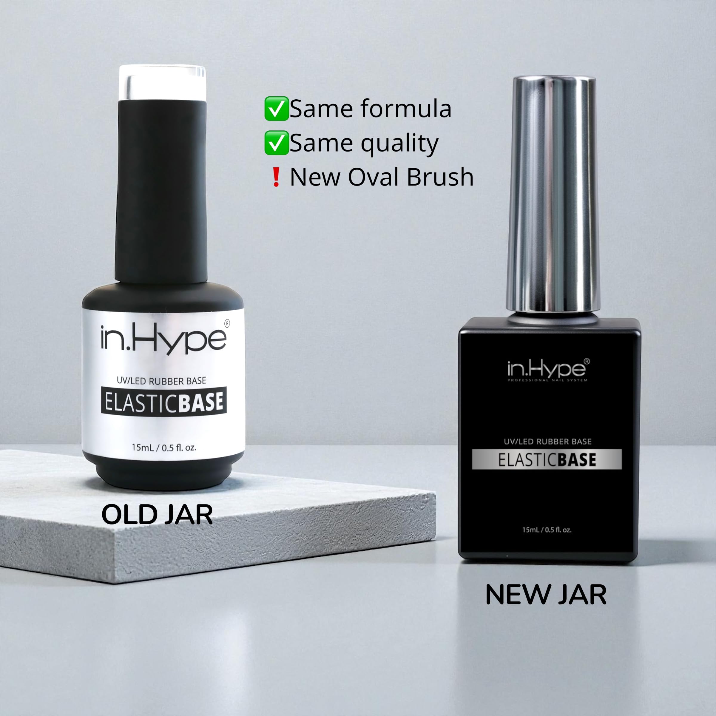 IN.HYPE elastic rubber base coat gel showing medium thick self leveling consistency on application brush.