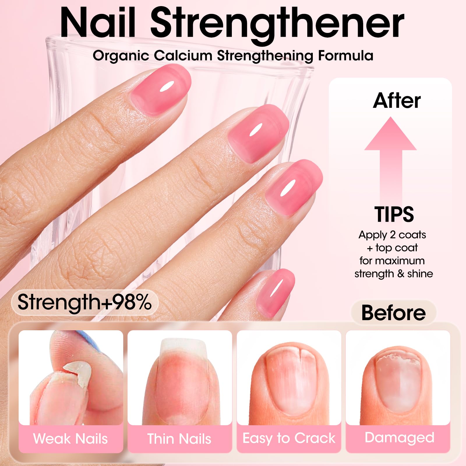 Side by side visual representation of nail ridges filled using Gellen sheer tinted red lacquer