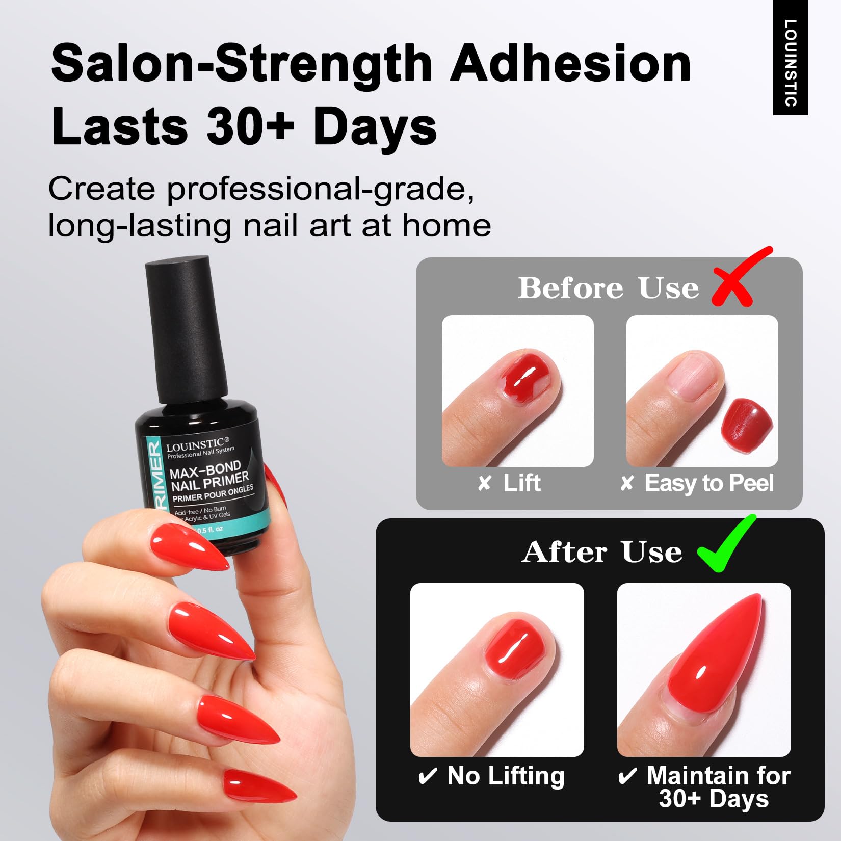 LOUINSTIC hema free nail prep bonder liquid consistency showing clear formula