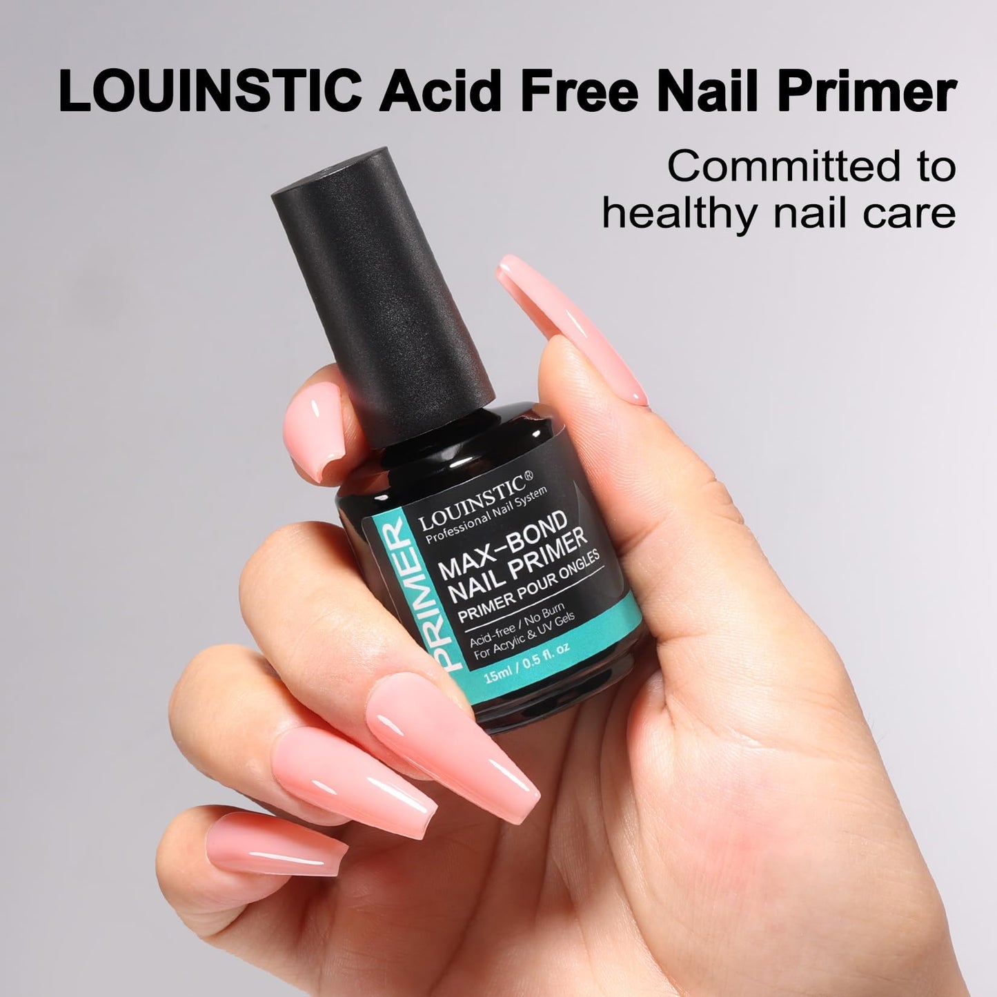 LOUINSTIC professional nail prep primer packaging with step instructions layout