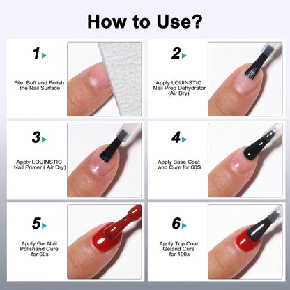 LOUINSTIC premium gel and acrylic adhesion primer bottle on salon table background
