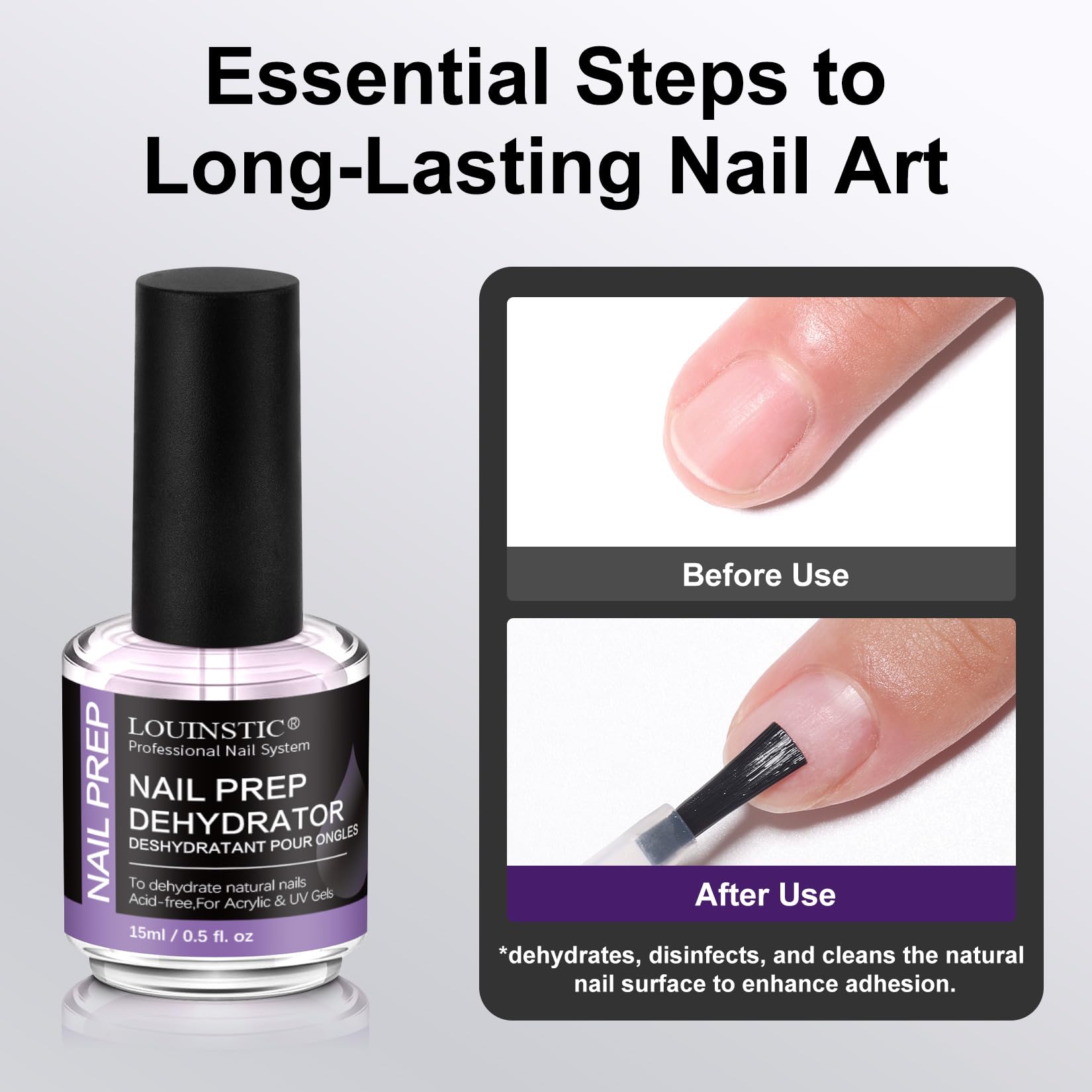 Close up of Louinstic nail prep solution bottle