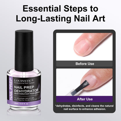 Close up of Louinstic nail prep solution bottle