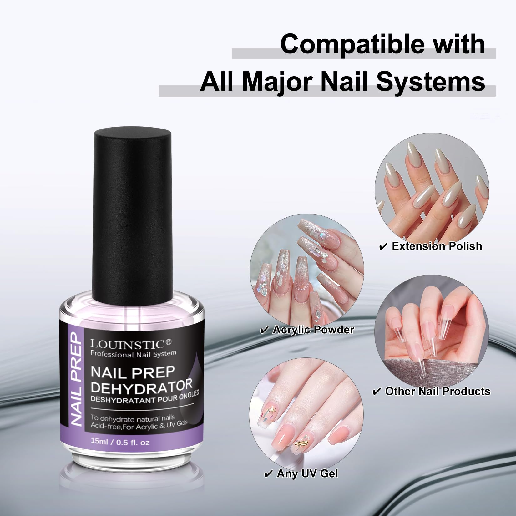 Louinstic nail dehydrator packaging showing Hema-free label