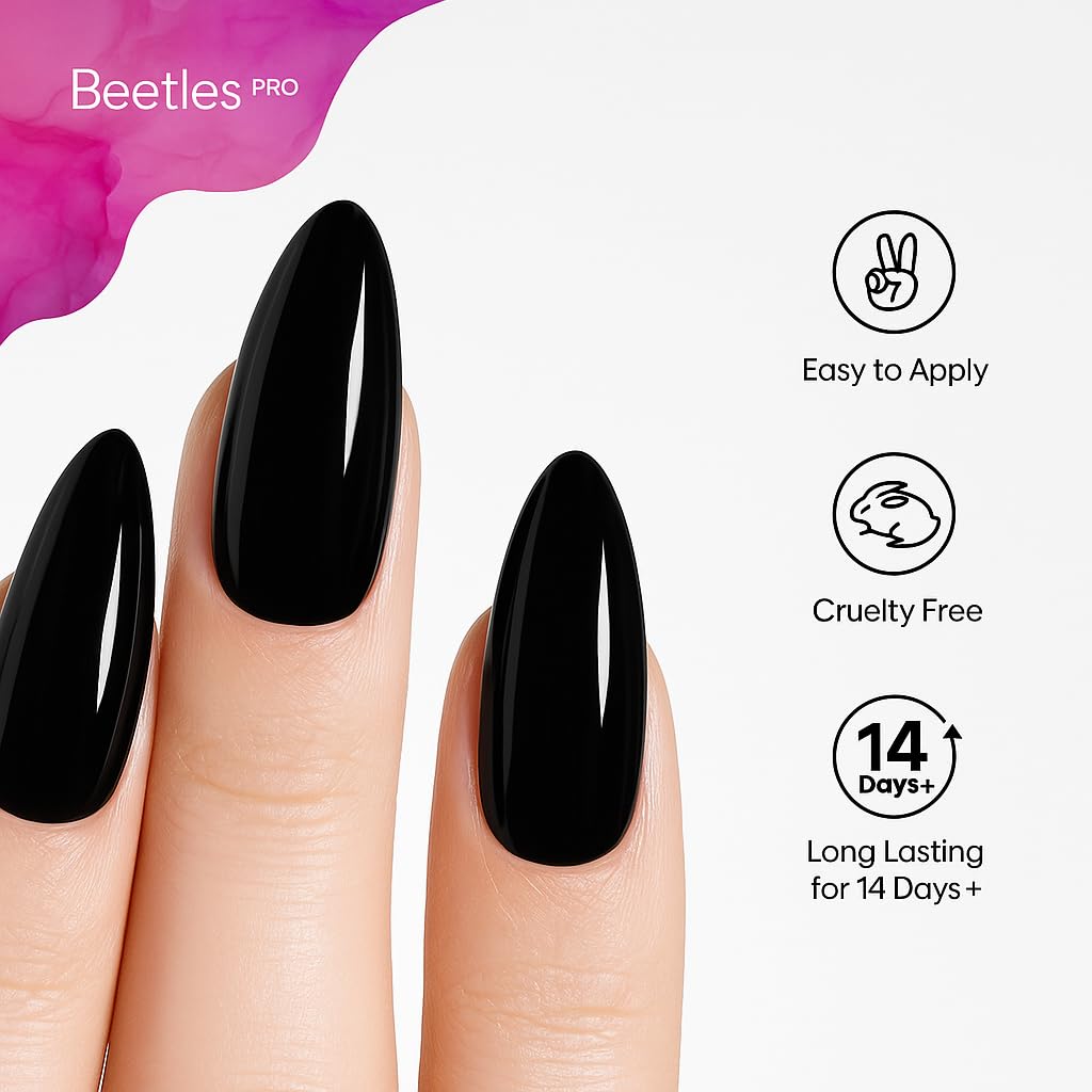 Beetles Pro high glossy top coat showing the brush applicator and smooth clear gel texture