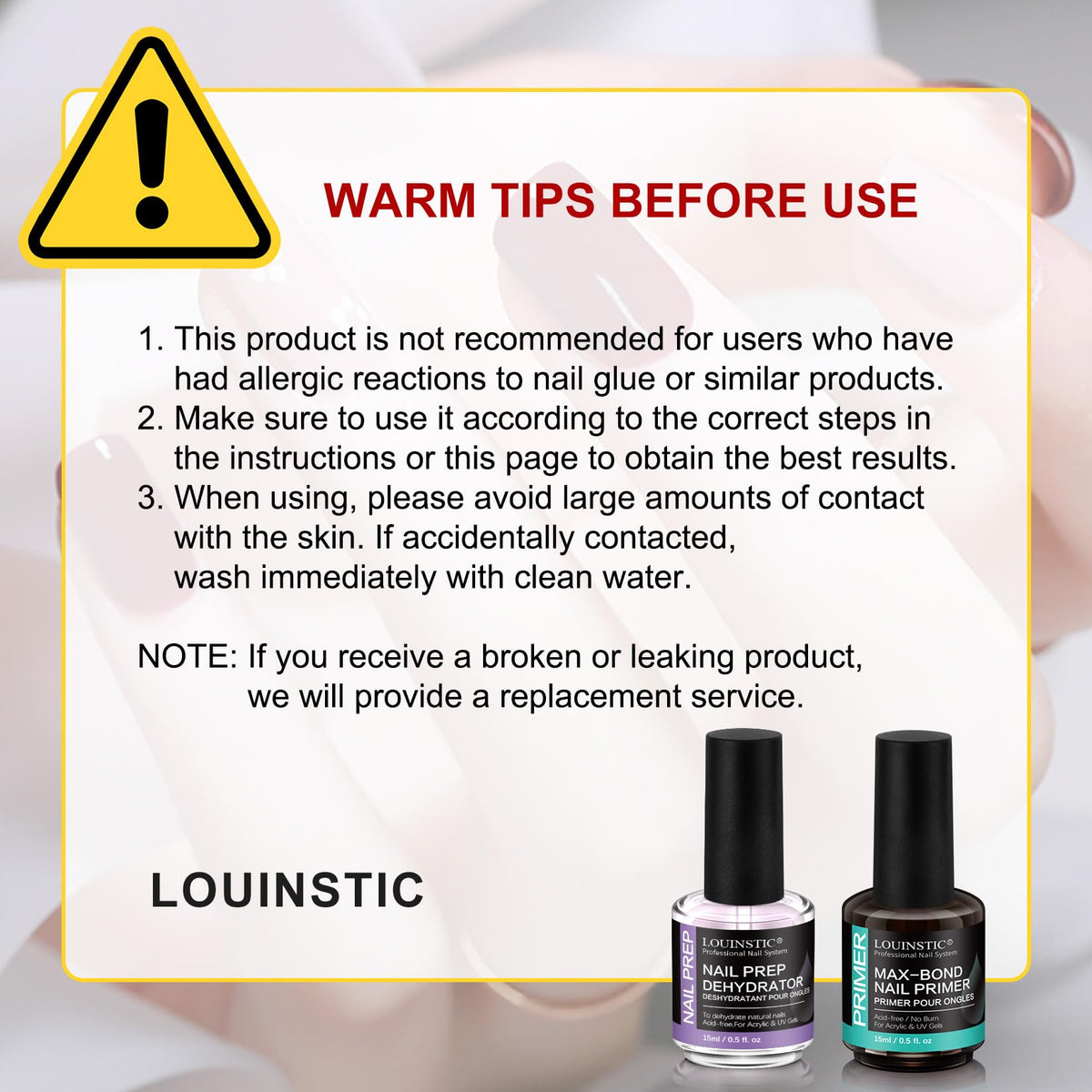 Professional manicure setup featuring Louinstic nail prep bond
