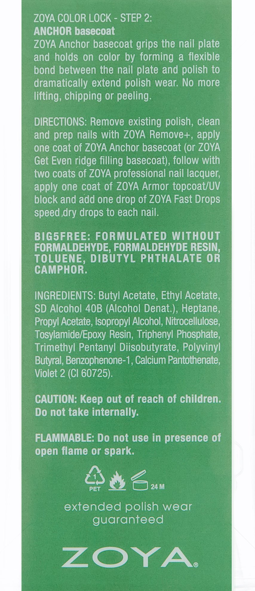 Vegan friendly Zoya nail treatment packaging displaying product details and fluid ounce size
