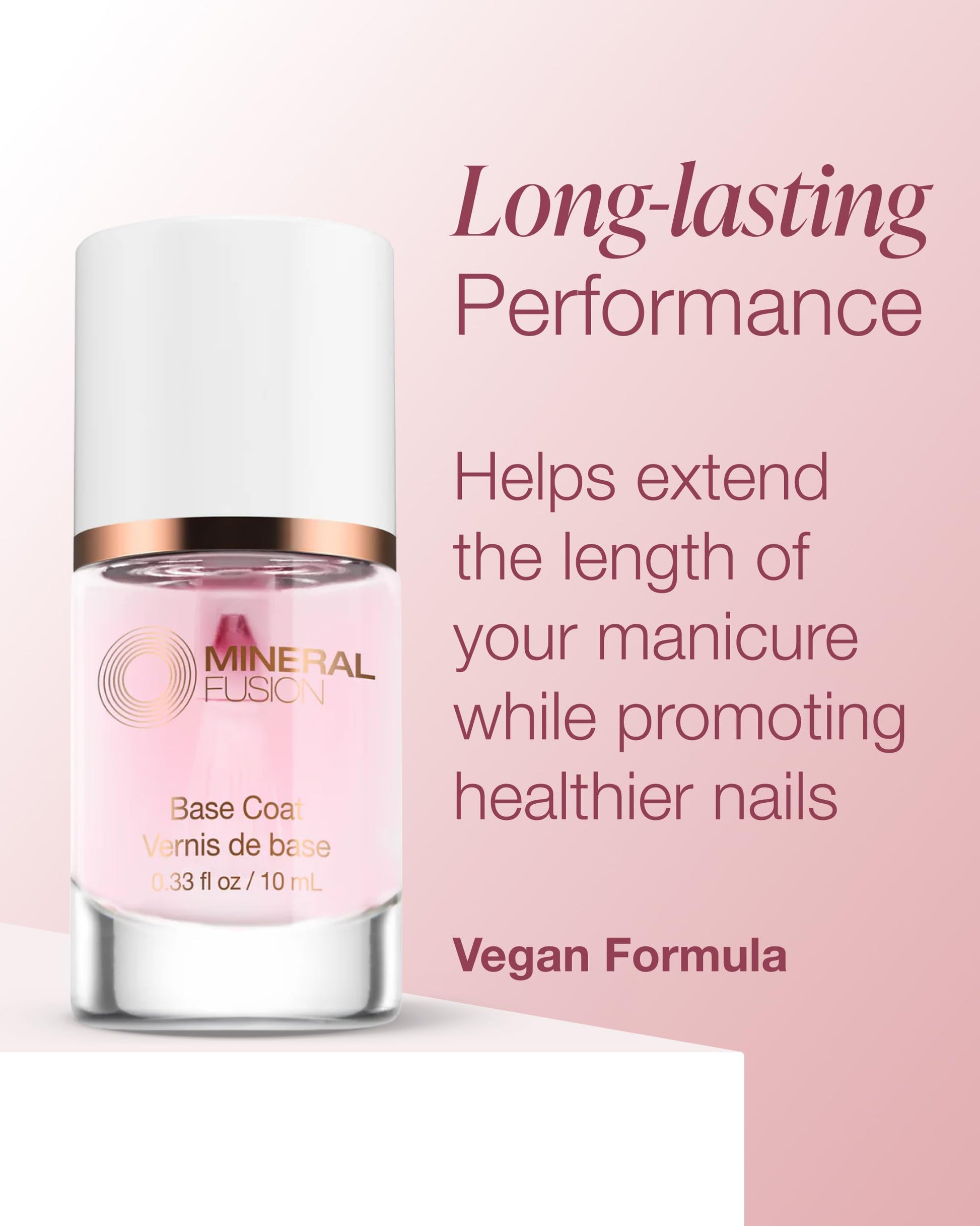 Mineral Fusion vegan base coat nail treatment formula showing the application brush