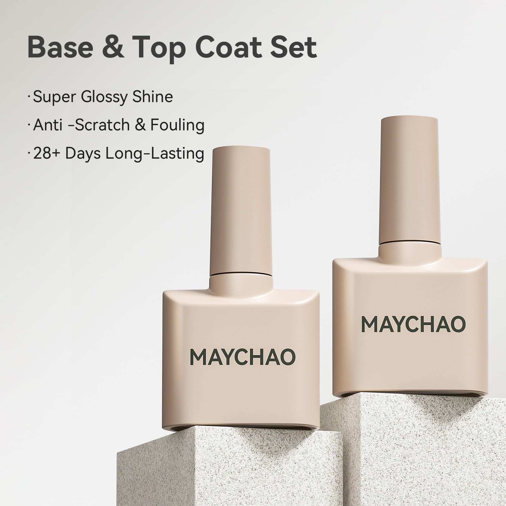MAYCHAO 15ml gel base coat bottle showing the smooth brush applicator and thick clear formula