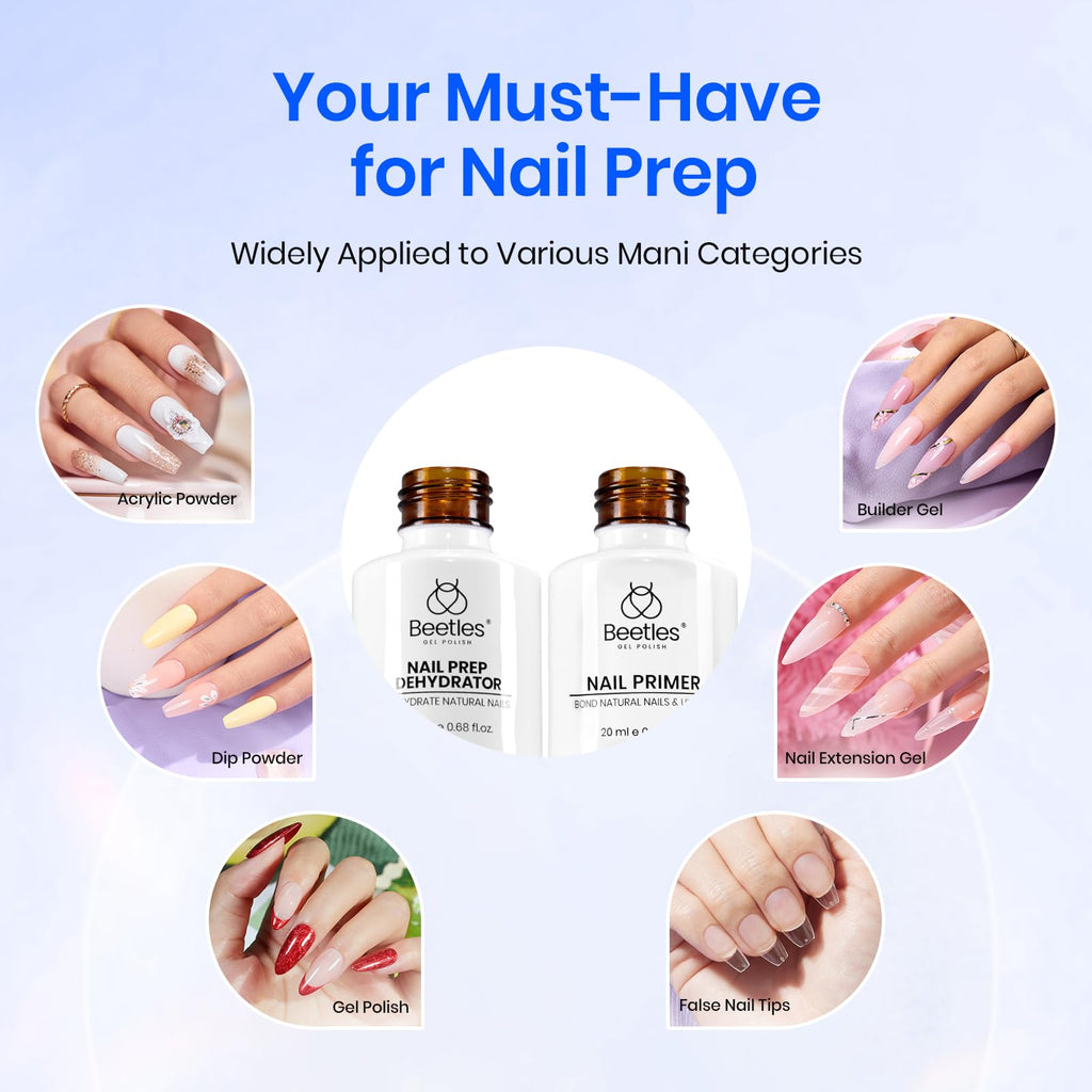 Beetles professional nail prep bottles displayed for acrylic and UV gels