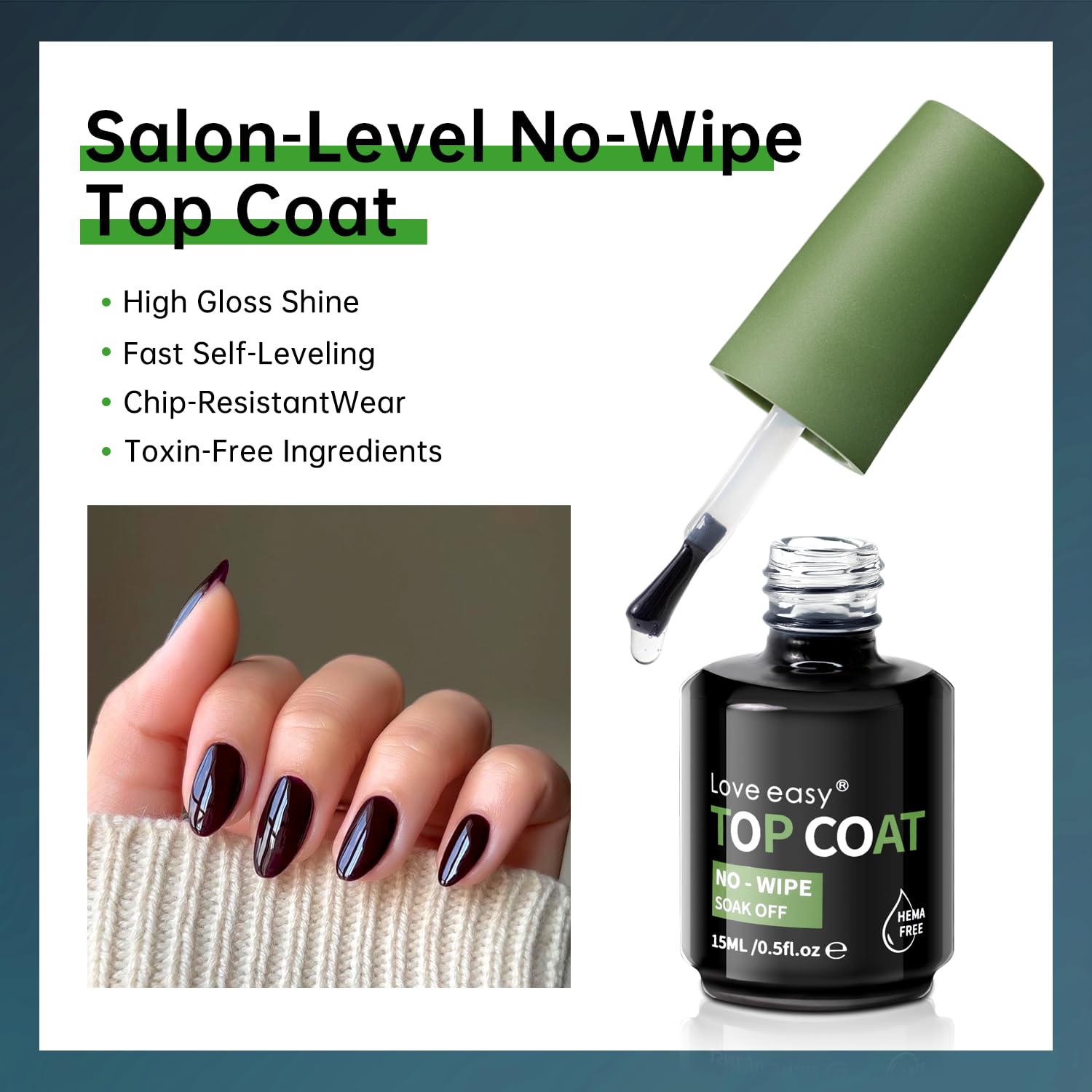 Thick viscosity clear builder gel being applied from a Love Easy bottle to reinforce and strengthen natural nails