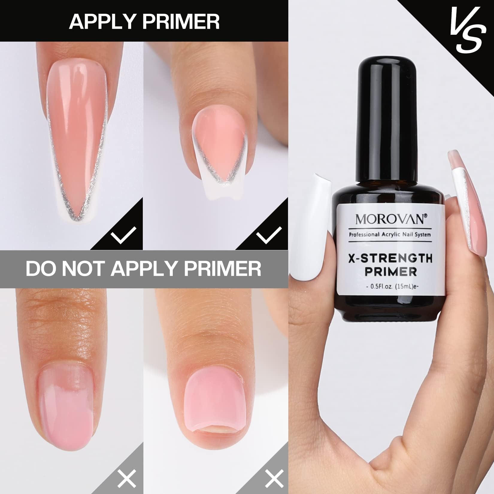 Two pack nail prep dehydrator and primer set for long lasting acrylic applications