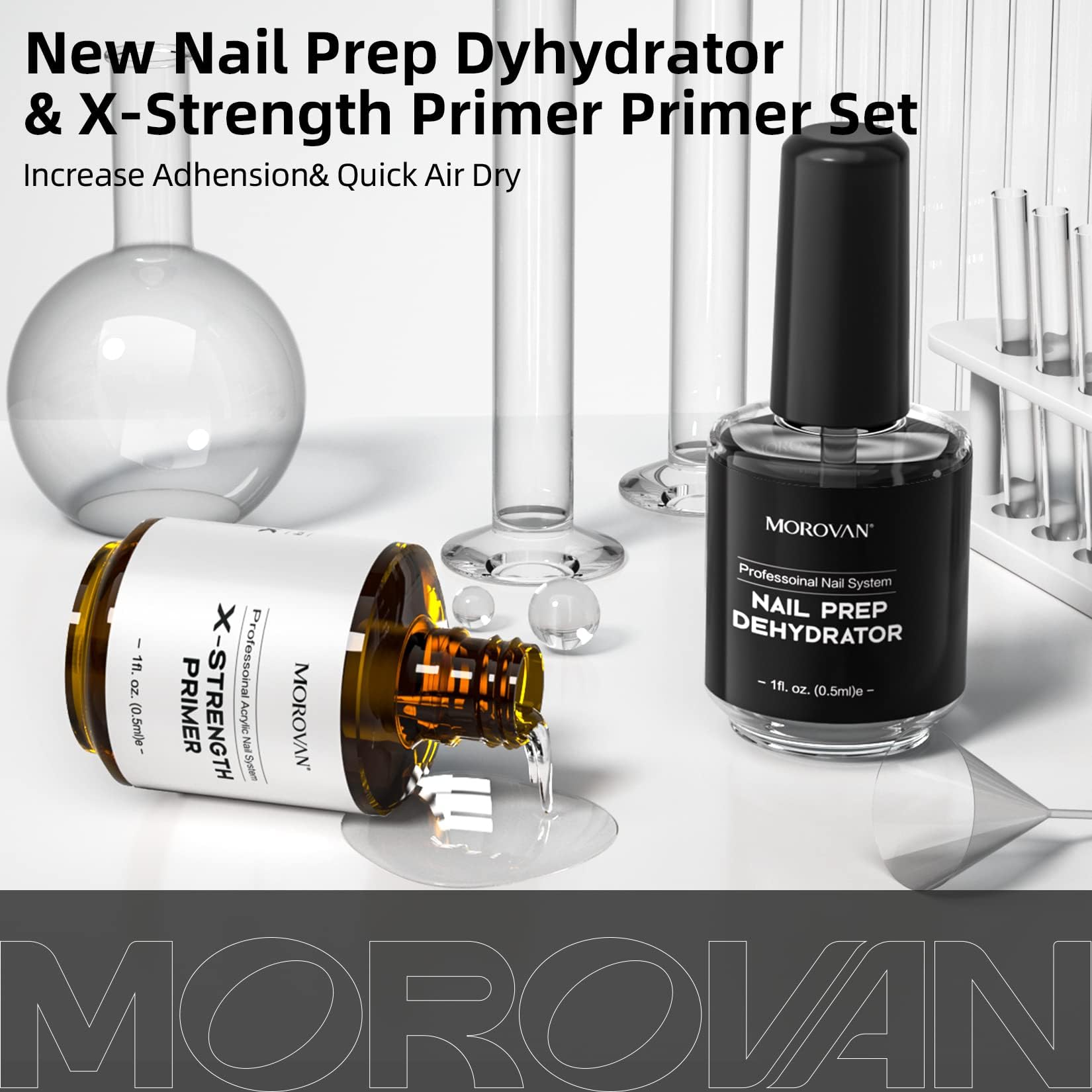 Morovan professional natural nail prep system showing application on fingernails