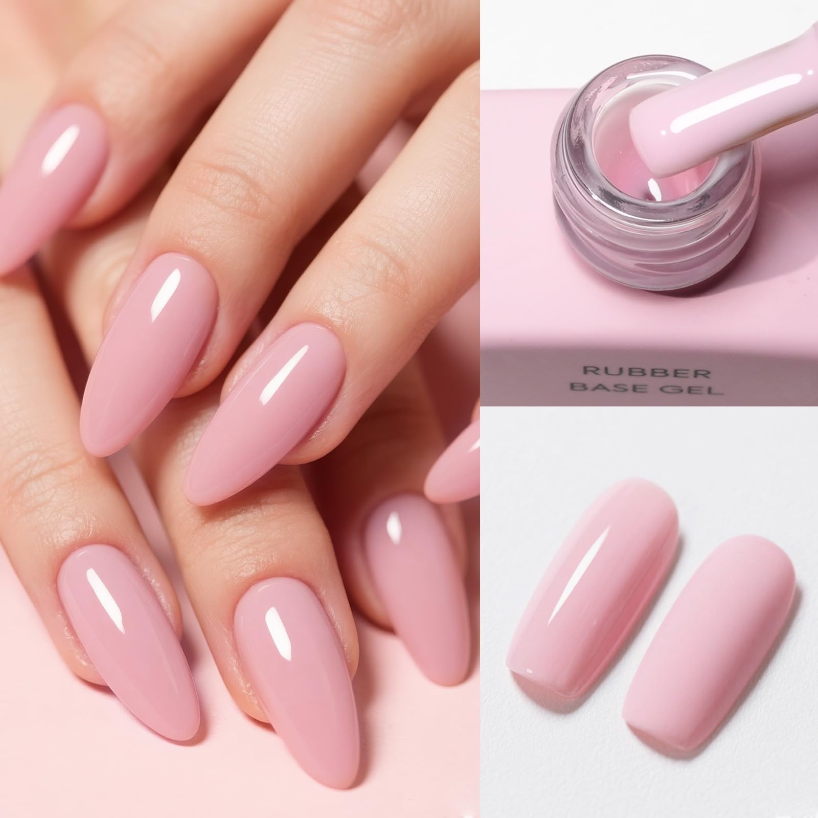 Natural look overlay manicure using CANNI pink rubber base coat gel