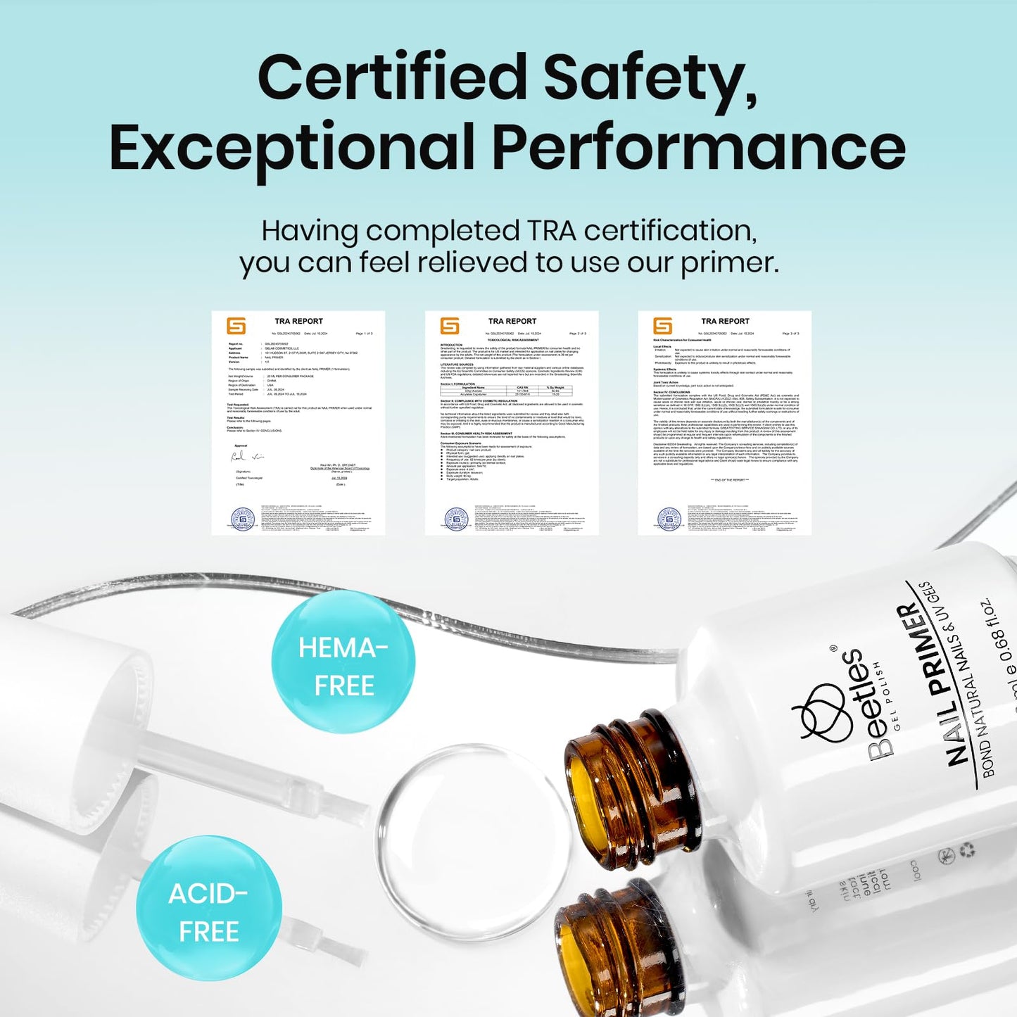 Beetles acid free prep primer bottle with the authentic product seal highlighting the large capacity.