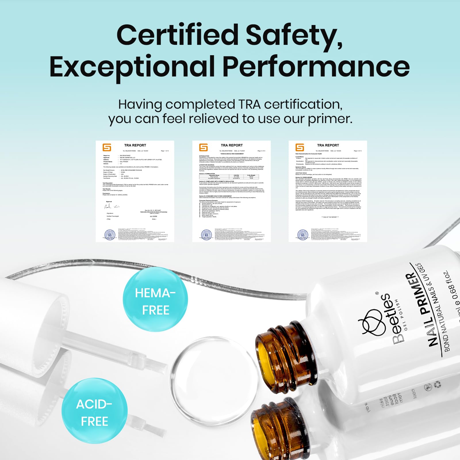 Beetles acid free prep primer bottle with the authentic product seal highlighting the large capacity.