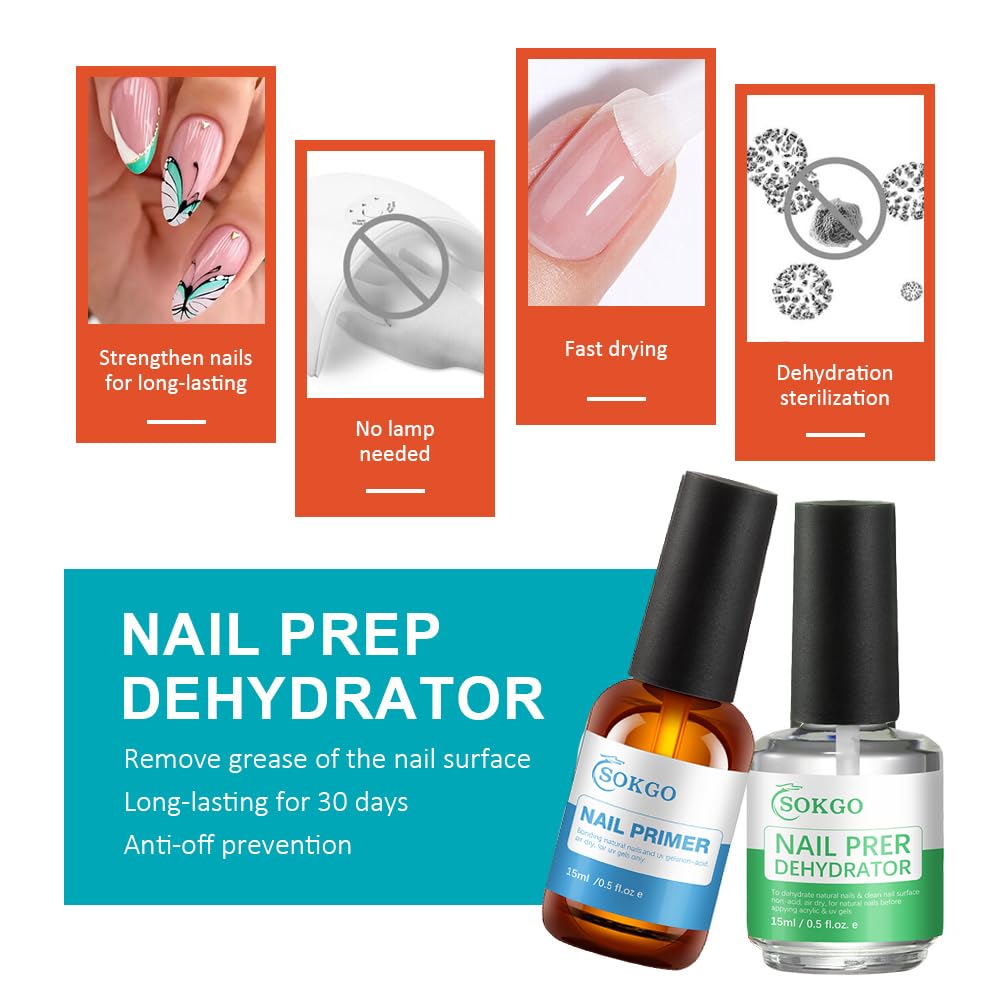 Sokgo nail supplies set with bottles open displaying the application brushes for gel preparation.