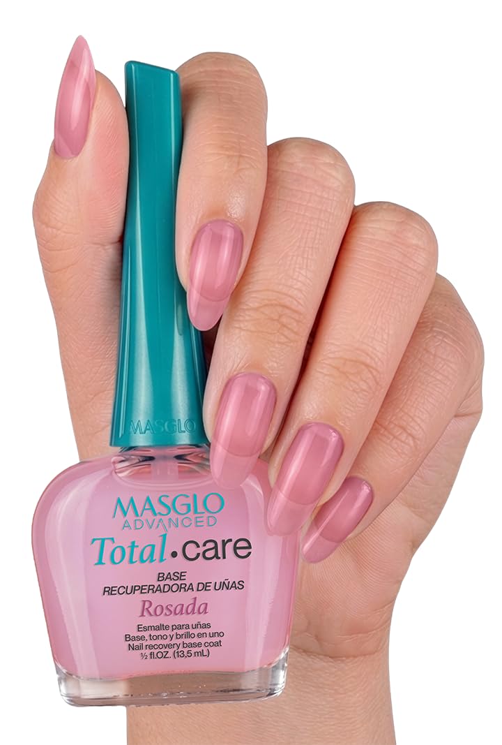 MASGLO Total Care nail strengthener packaging highlighting the 3-in-1 treatment benefits.