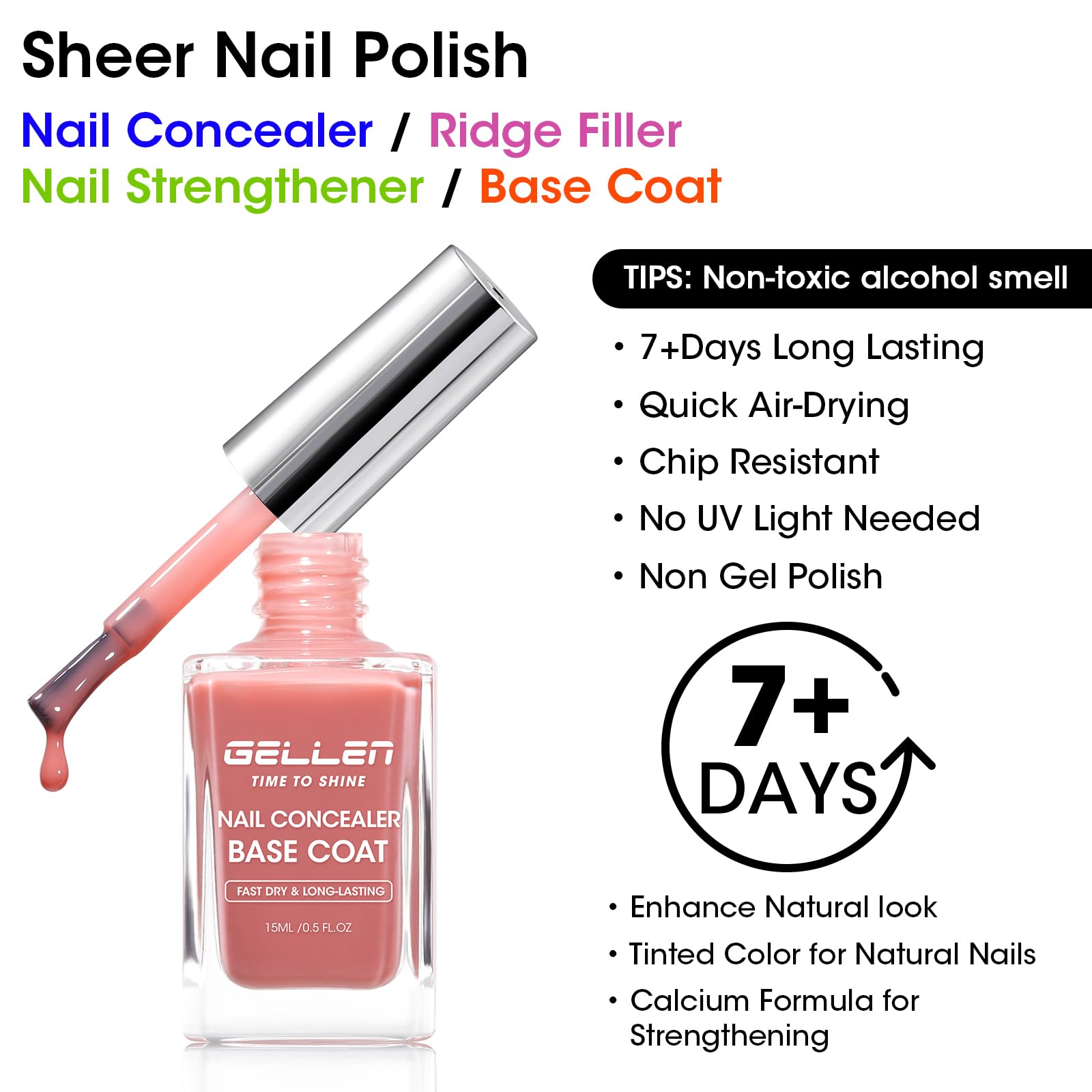 GELLEN non toxic nail strengthener base coat bottle with a focus on the premium brush applicator.