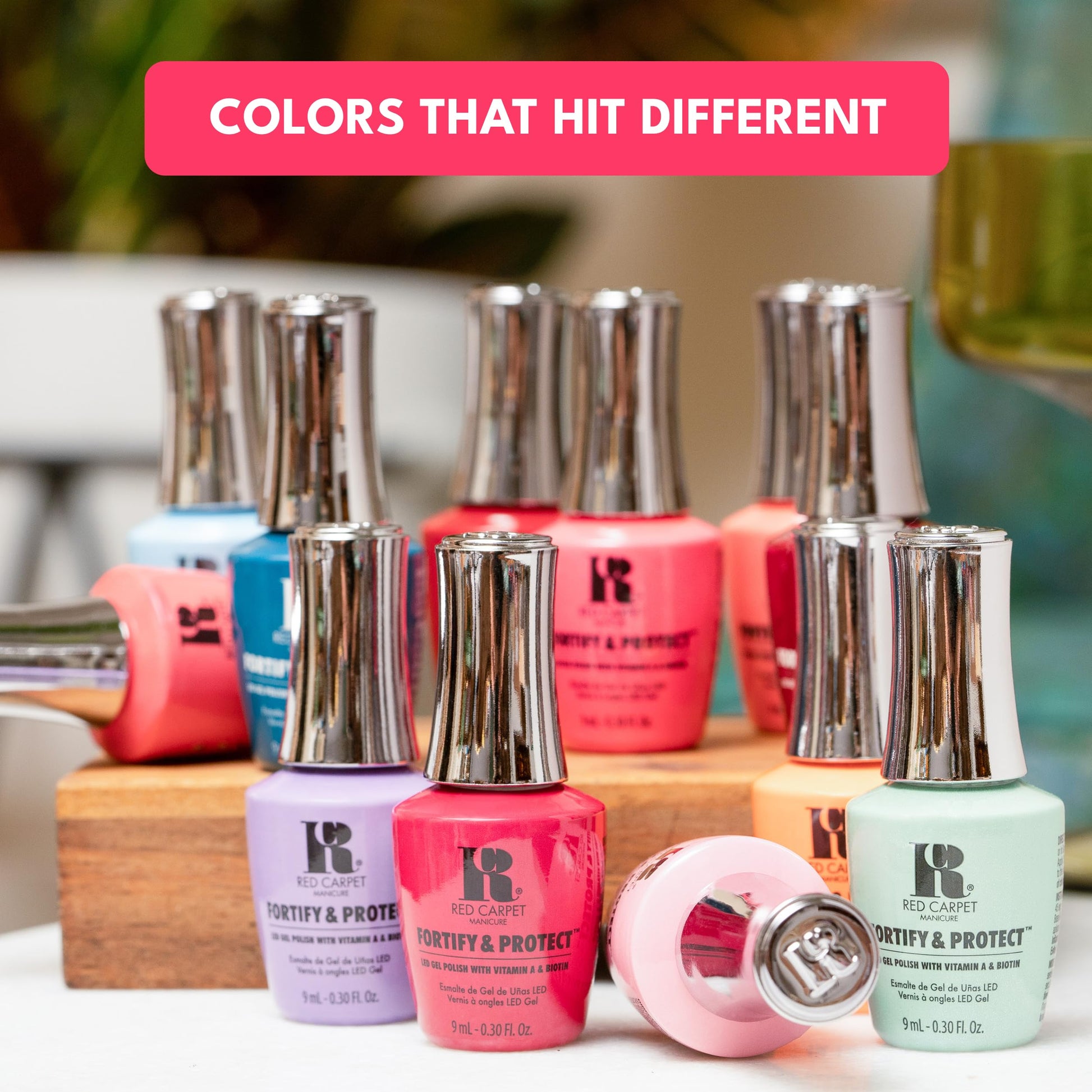 Red Carpet Manicure 0.3 fluid ounce fortifying base coat bottle close up
