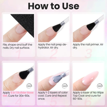 Finished shiny salon style glossy nails created using the non toxic thickening gel foundation