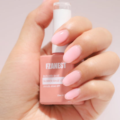 Side-angle view of a short nail extension created using the self-leveling FZANEST builder gel in a bottle.