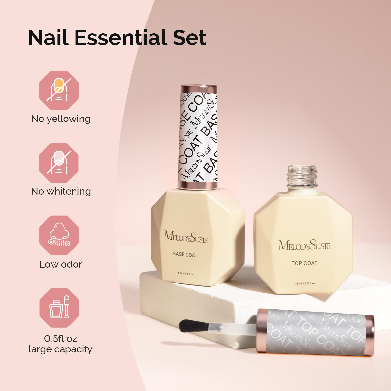 Clear gel top coat bottle placed under a professional UV LED nail lamp