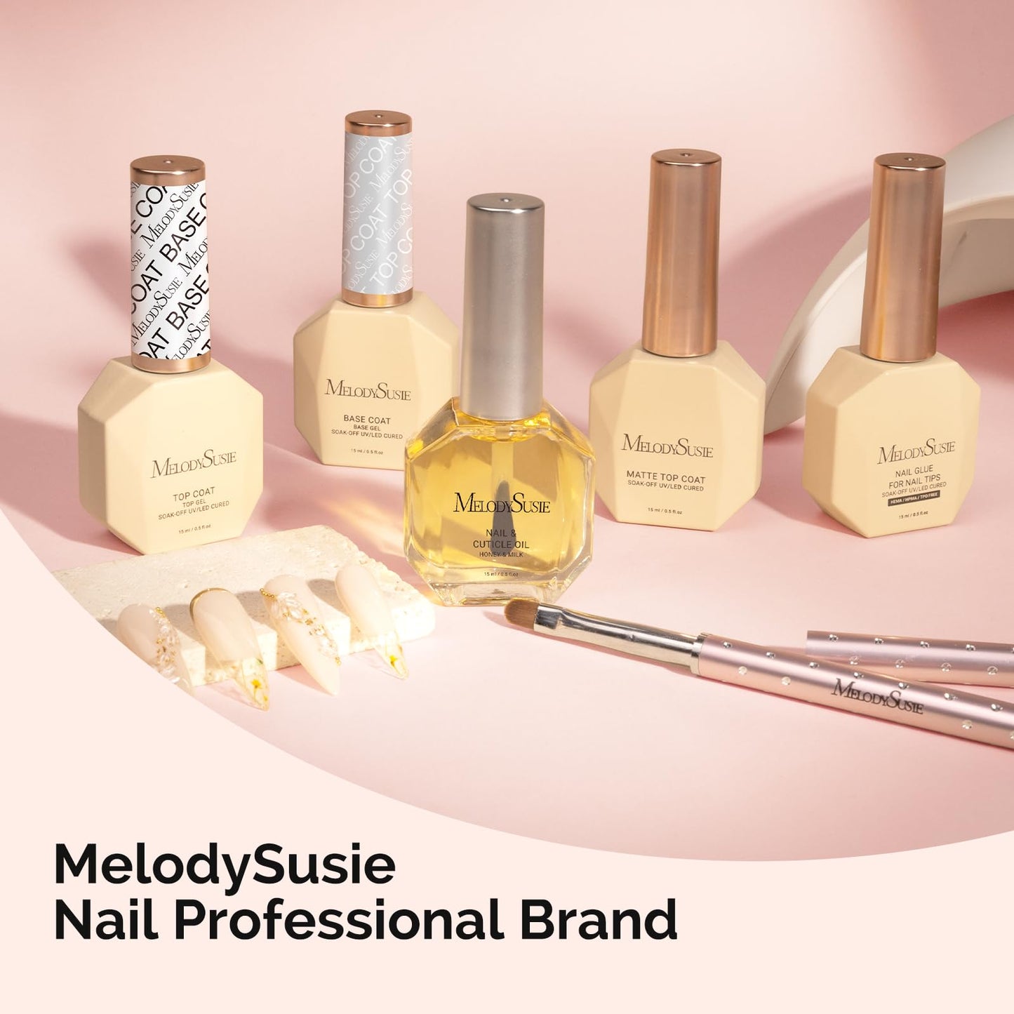 MelodySusie professional manicure gel top coat bottle clear glossy finish liquid